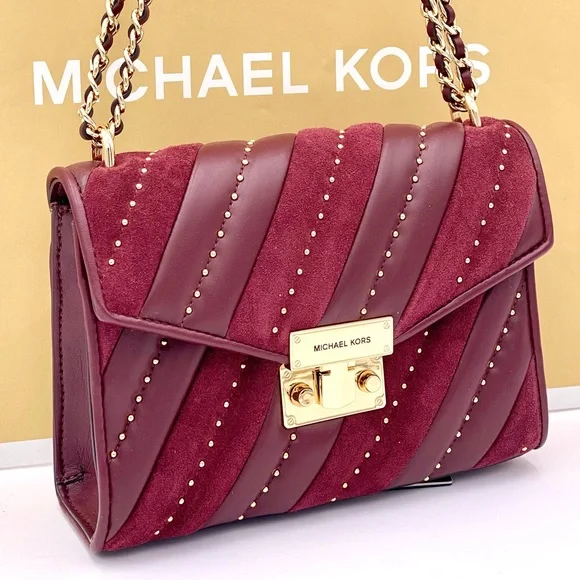 Michael Kors Rose Medium Flap Shoulder Bag Crossbody Merlot - Picture 14 of 14